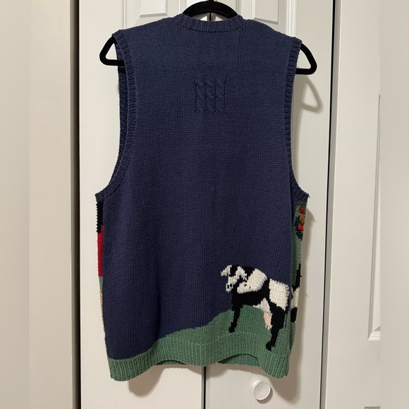 Vintage Marisa Christina Hand Knit Farmhouse Button Up Embroidered Vest (Size L) - Picture 2 of 7